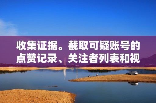 收集证据。截取可疑账号的点赞记录、关注者列表和视频播放量等信息，作为举报证据。