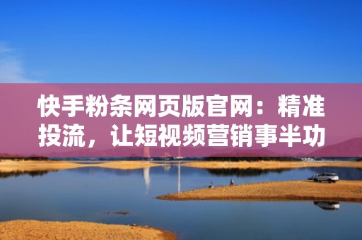 快手粉条网页版官网：精准投流，让短视频营销事半功倍